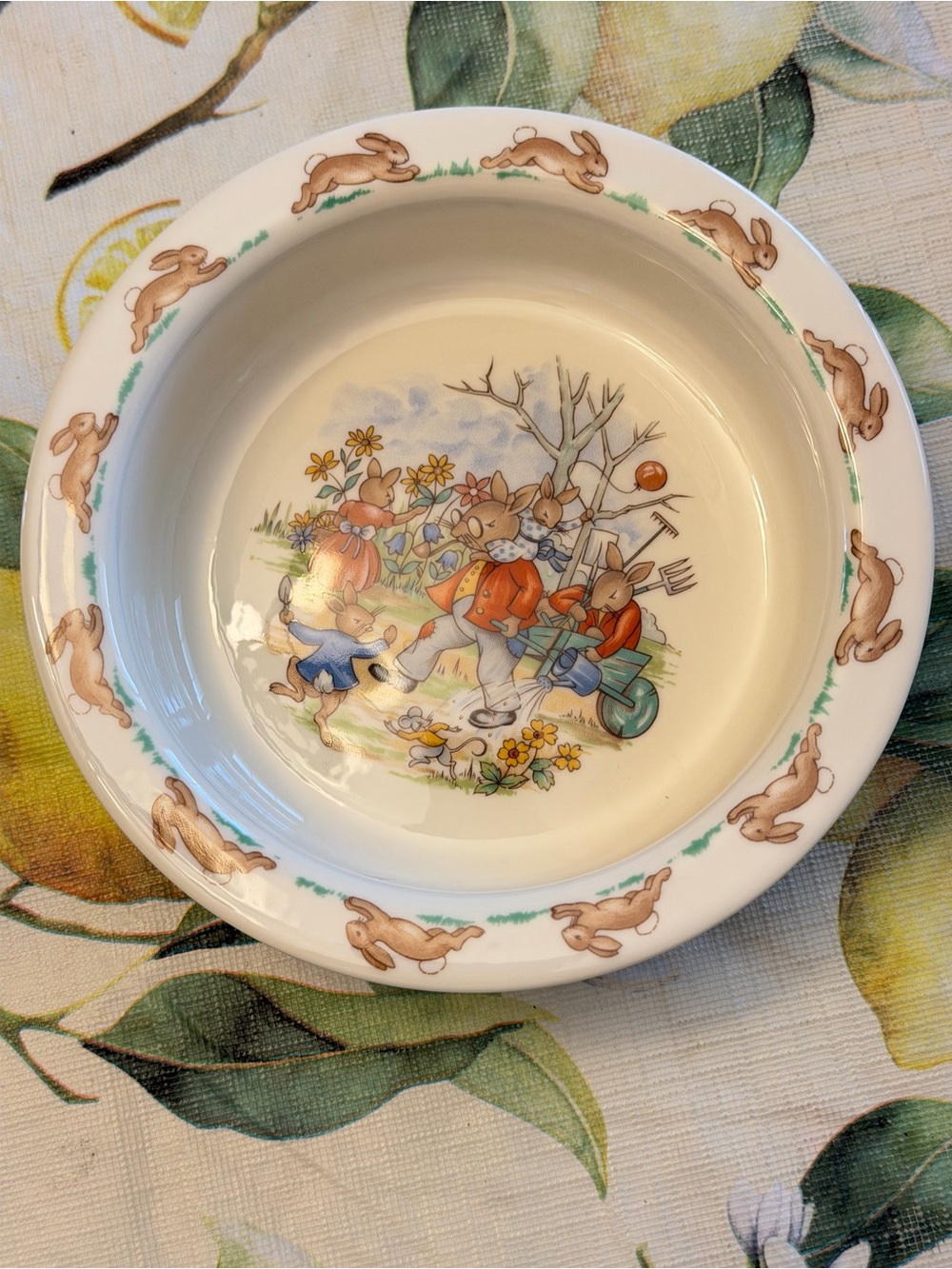 Children's Bunnykins Garden Ceramic Bowl - Cream with Brown Accent